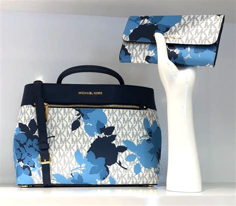 michael kors blue flower wallet|Michael Kors Wallet with strap.